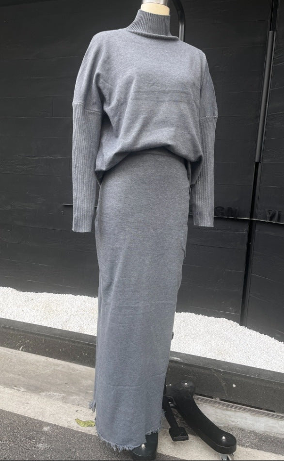 e Long Pullover Two-piece Overskirt Suit