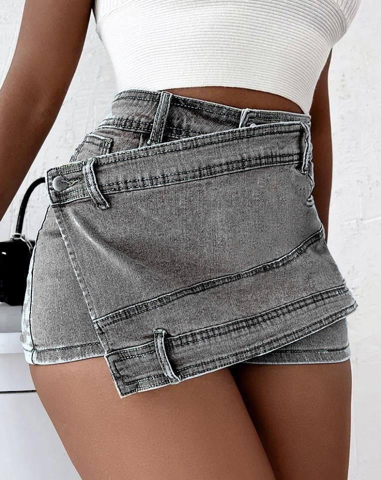 Asymmetrical Wrap Denim Skort