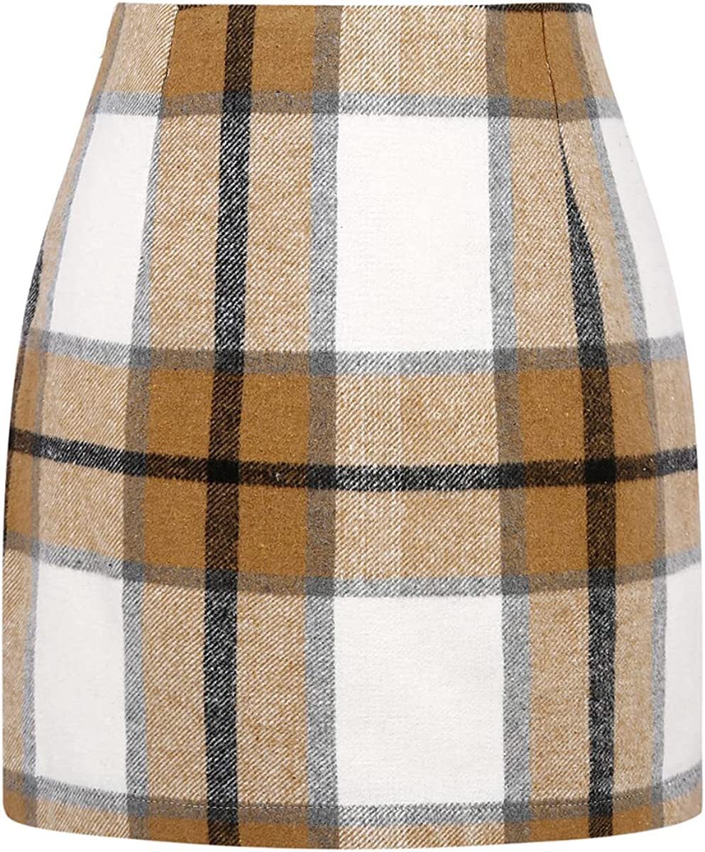 Women’s High Waist Plaid Wool Pencil Mini Skirt