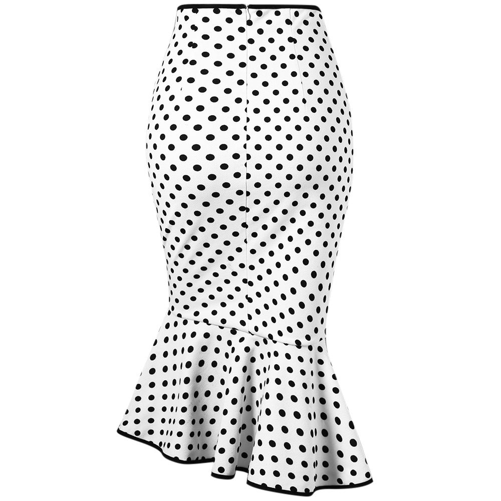 Polka Dot Lace-Up Fishtail Skirt