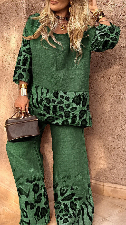 Leopard Print Printed Two-piece Suit