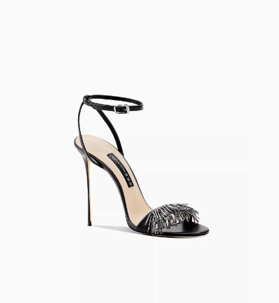 Black Strip Stiletto High Heels