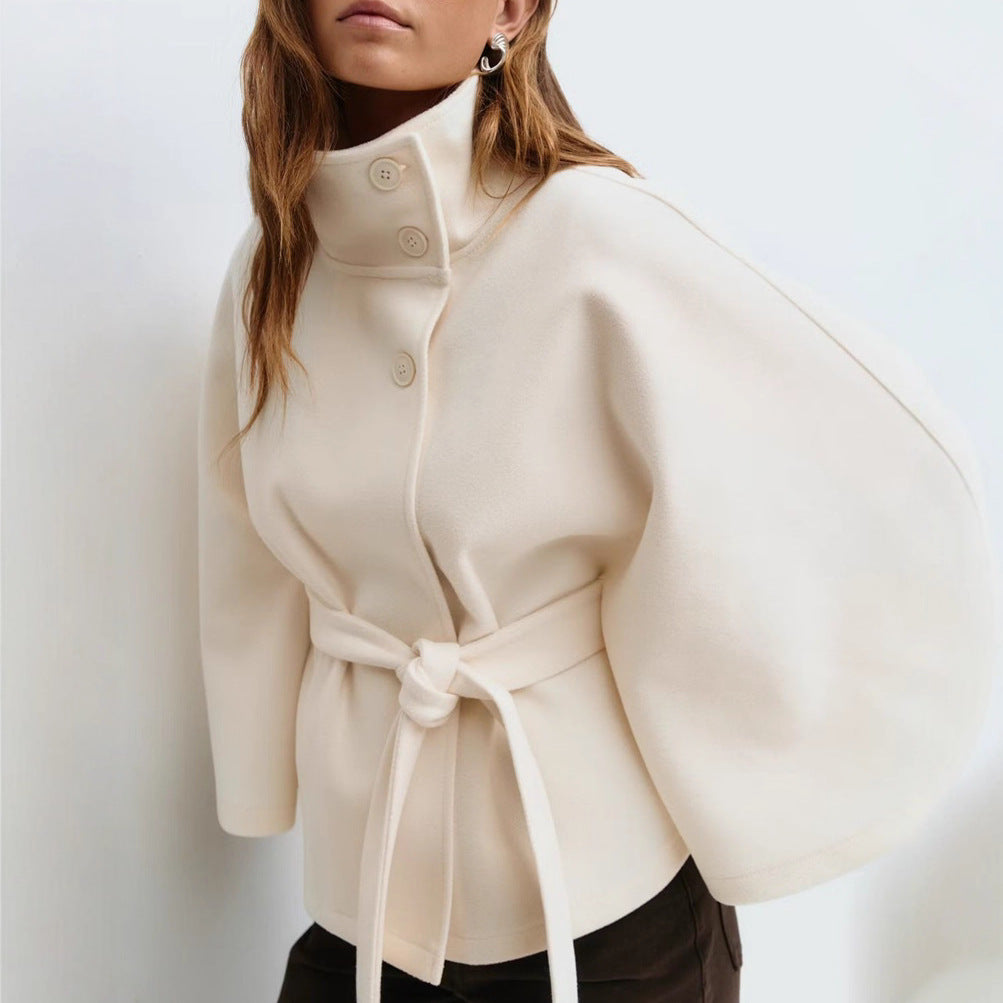 High Neck Batwing Belted Trench Coat
