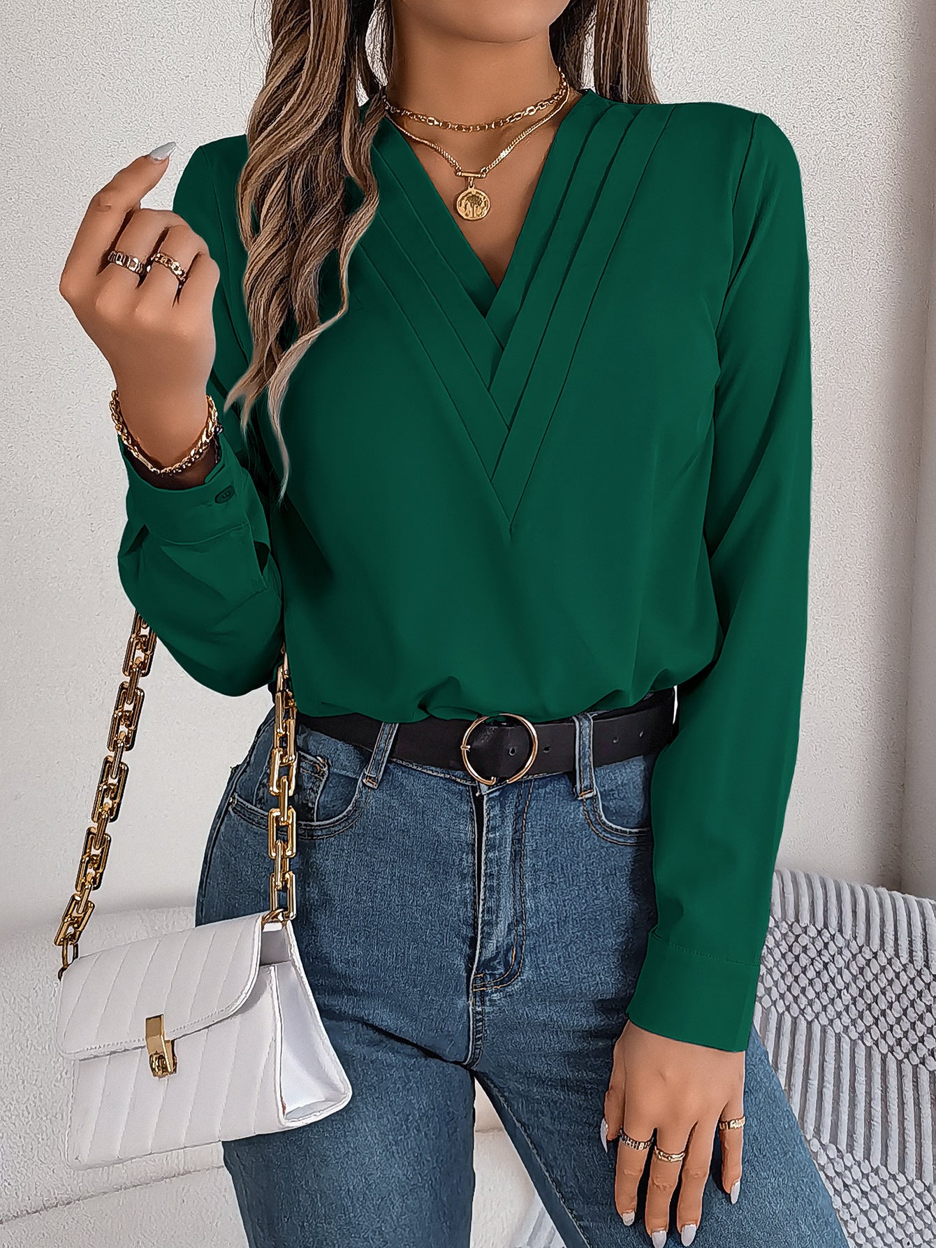 V-Neck Office Blouse