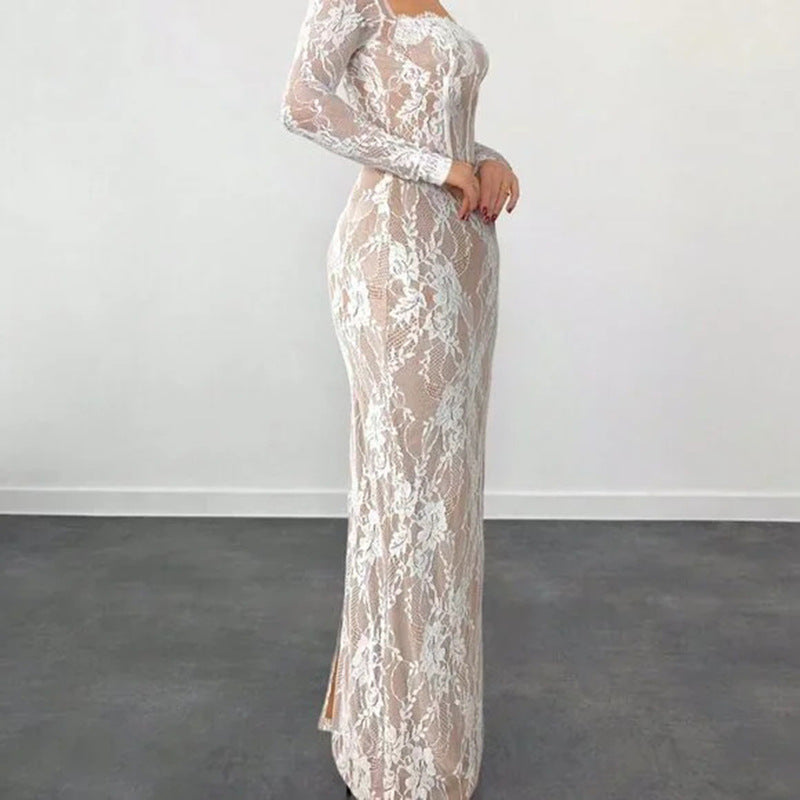 Square Neck Lace Trim Dress