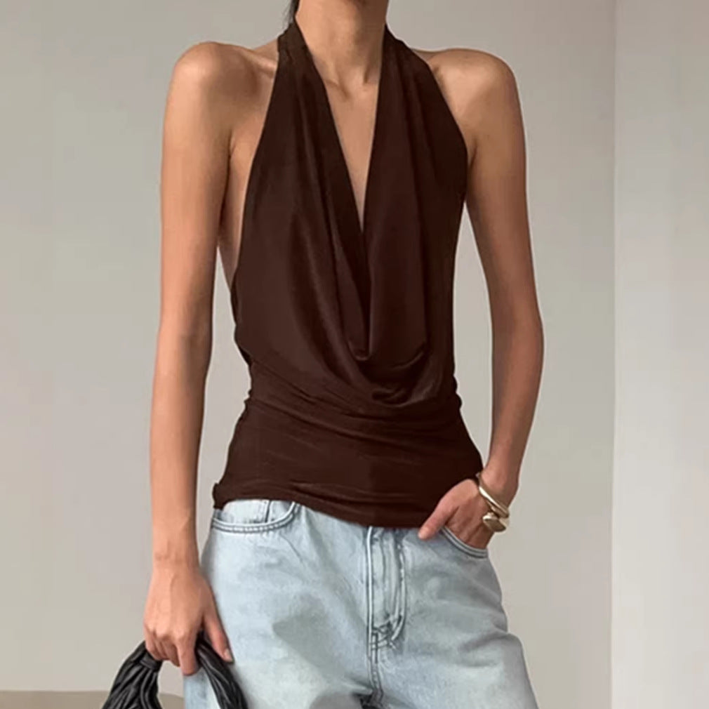 Spring Summer Designer Knitted Backless Boat-Neck