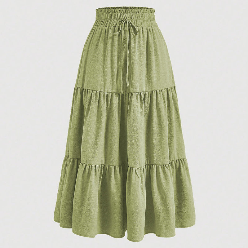 Women’s High-Waist Pleated Midi Skirt with Knot