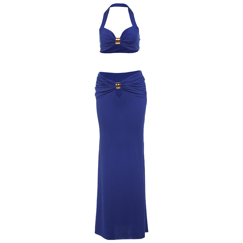 Sexy Bandeau Back-Slit Dress Set