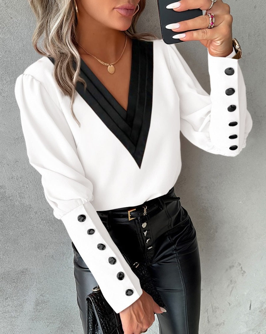 V-Neck Button Blouse