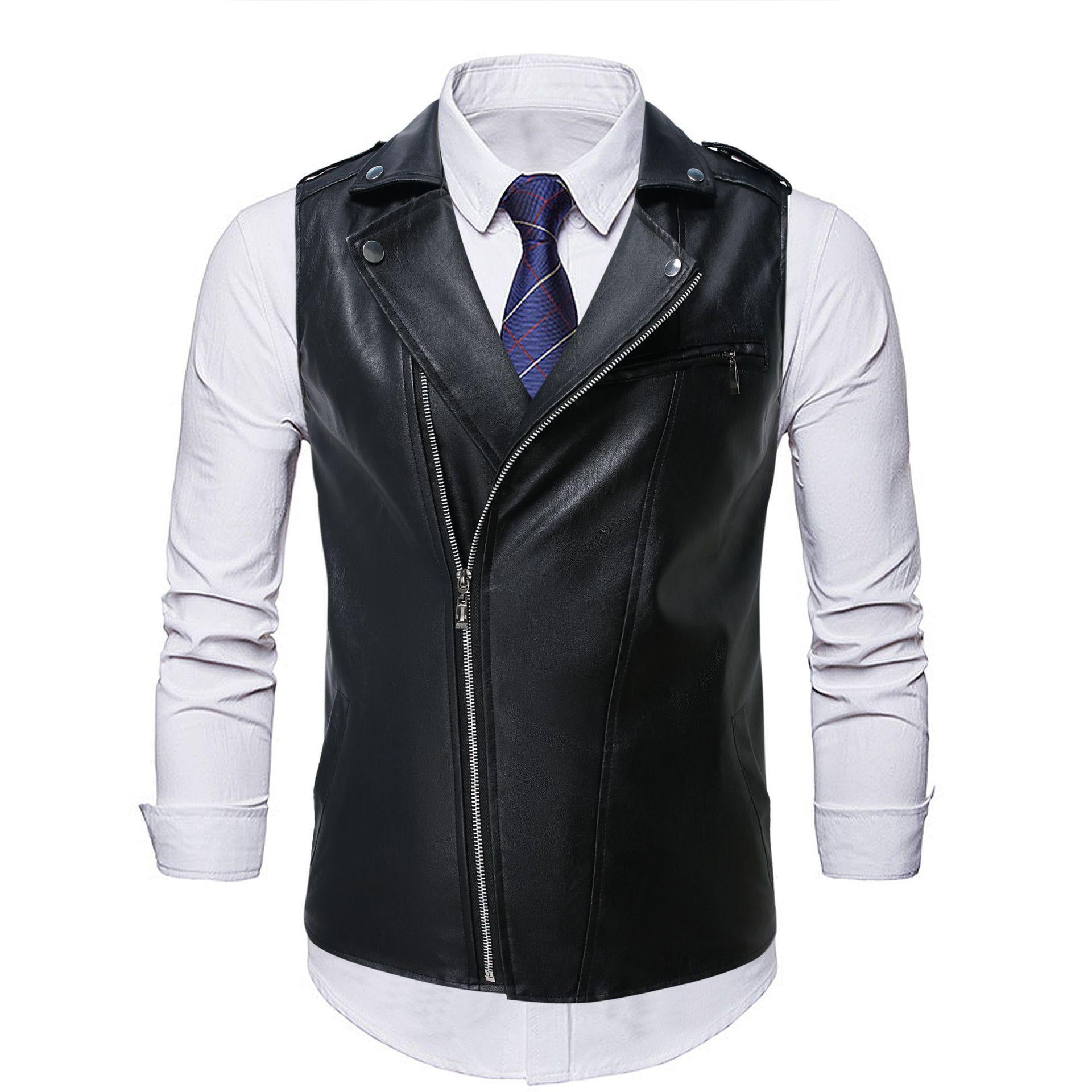 Lapel Leather Sleeveless Coat