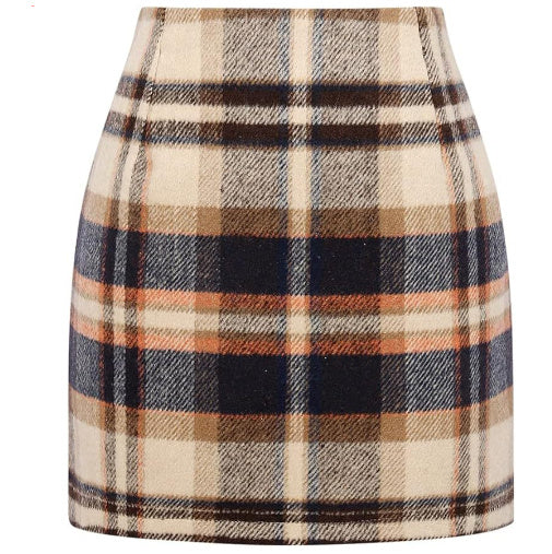 Women’s High Waist Plaid Wool Pencil Mini Skirt