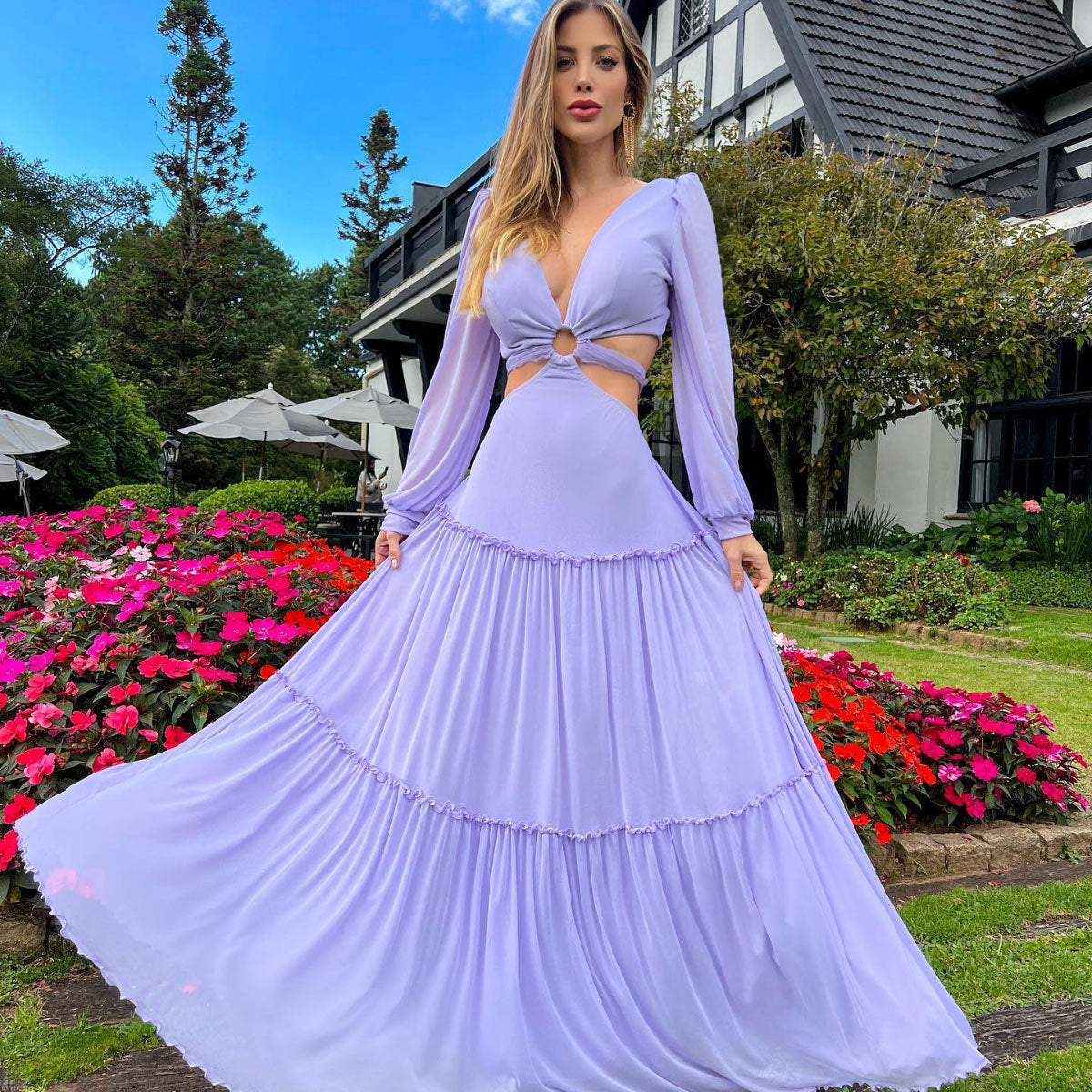 Deep V Neck A-Line Dress Women