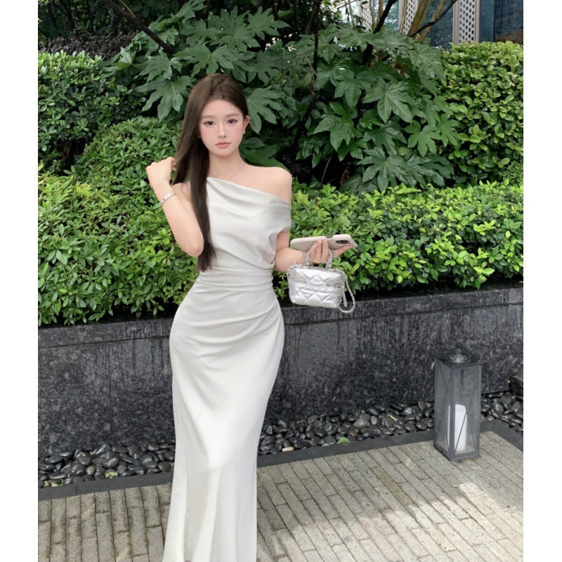 Swing Collar Sloping Shoulder Dress