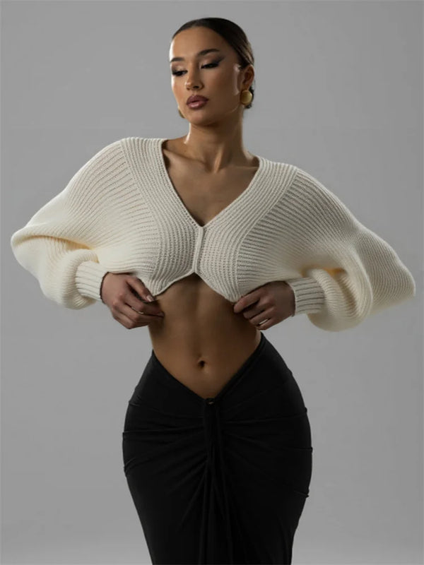 V-Neck Long Sleeve Casual Crop Top