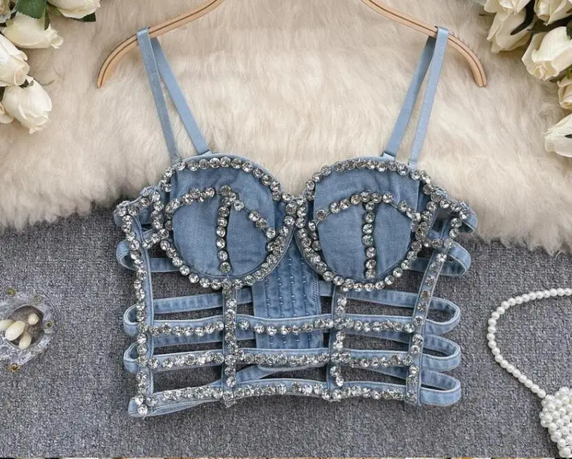 Streetwear Diamonds Denim Top