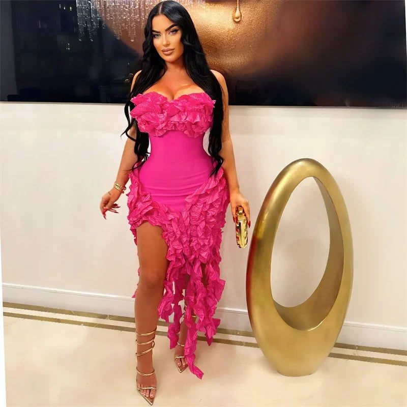 Elegant Strapless Ruffled Tassel