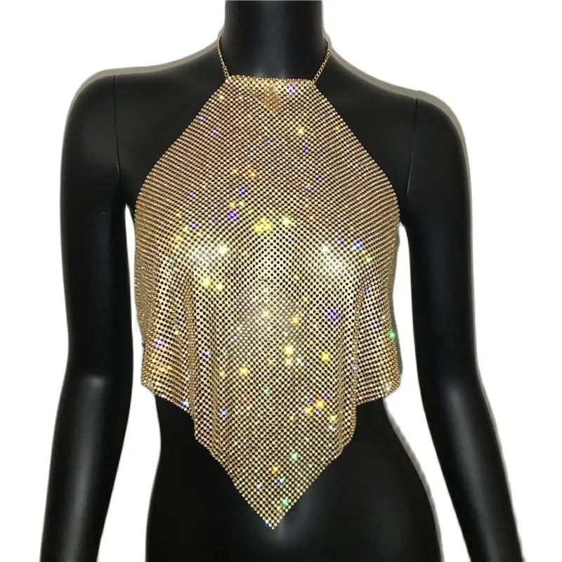 Shiny Rhinestone  Sequins Crop Tops