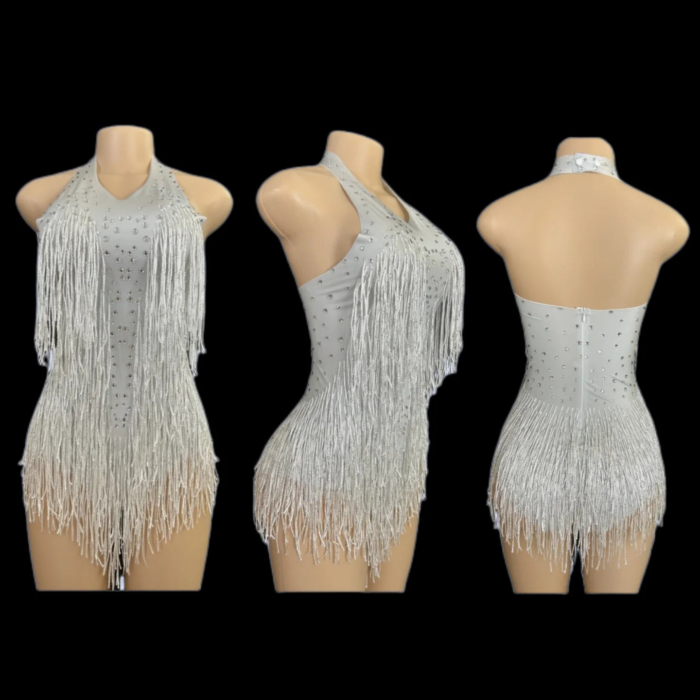 Sparkly Rhinestones Fringe Bodysuit