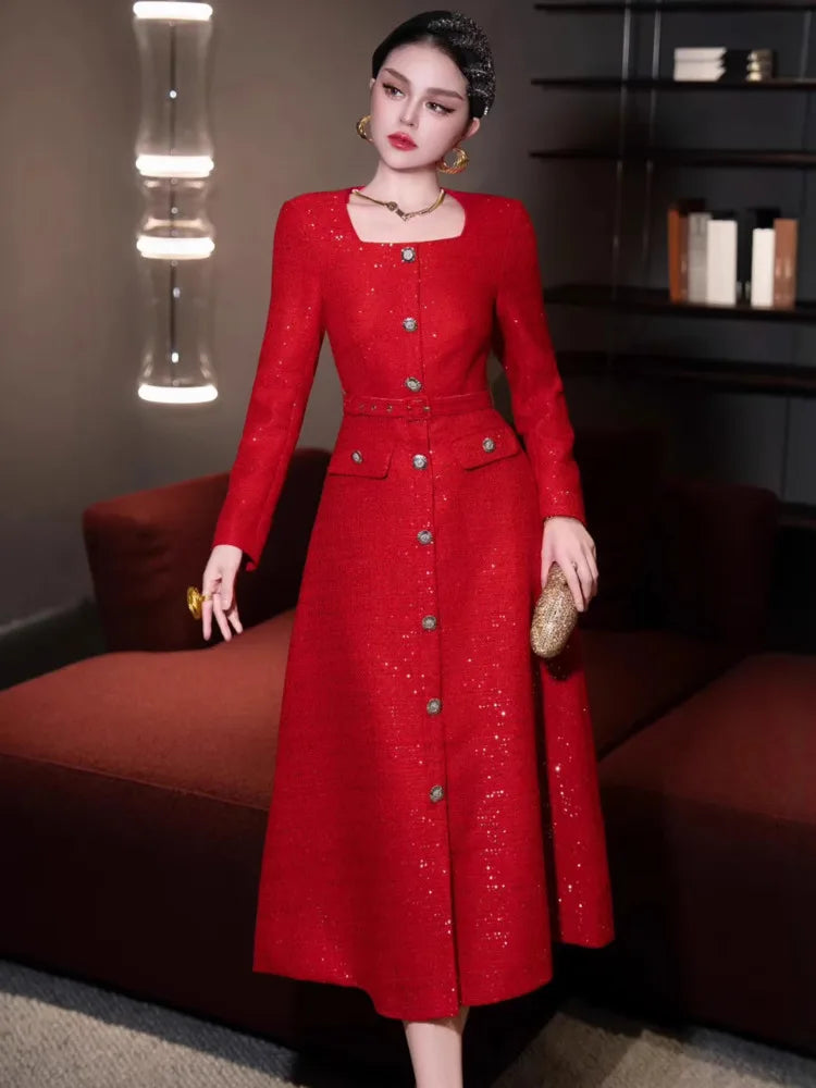 Vintage Style Midi Dress With Belt