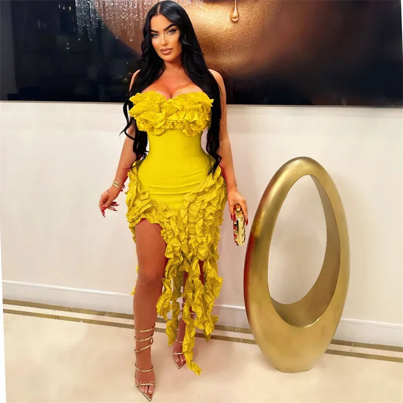 Elegant Strapless Ruffled Tassel