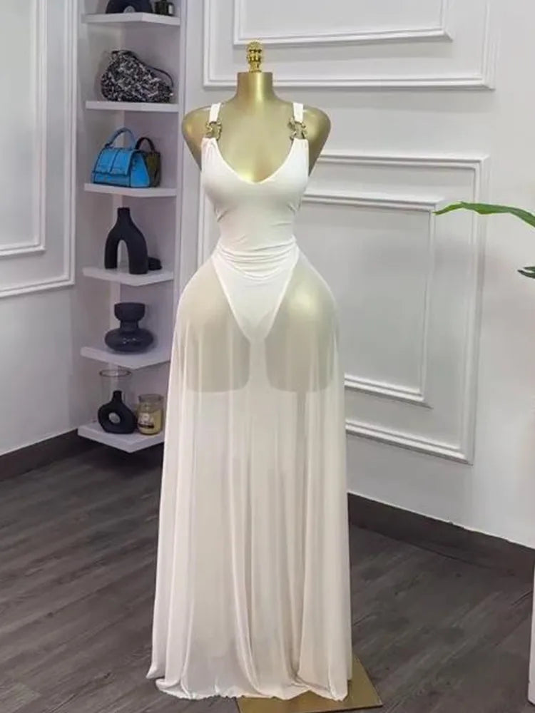 Sexy Mesh Bodysuit  Maxi Dress