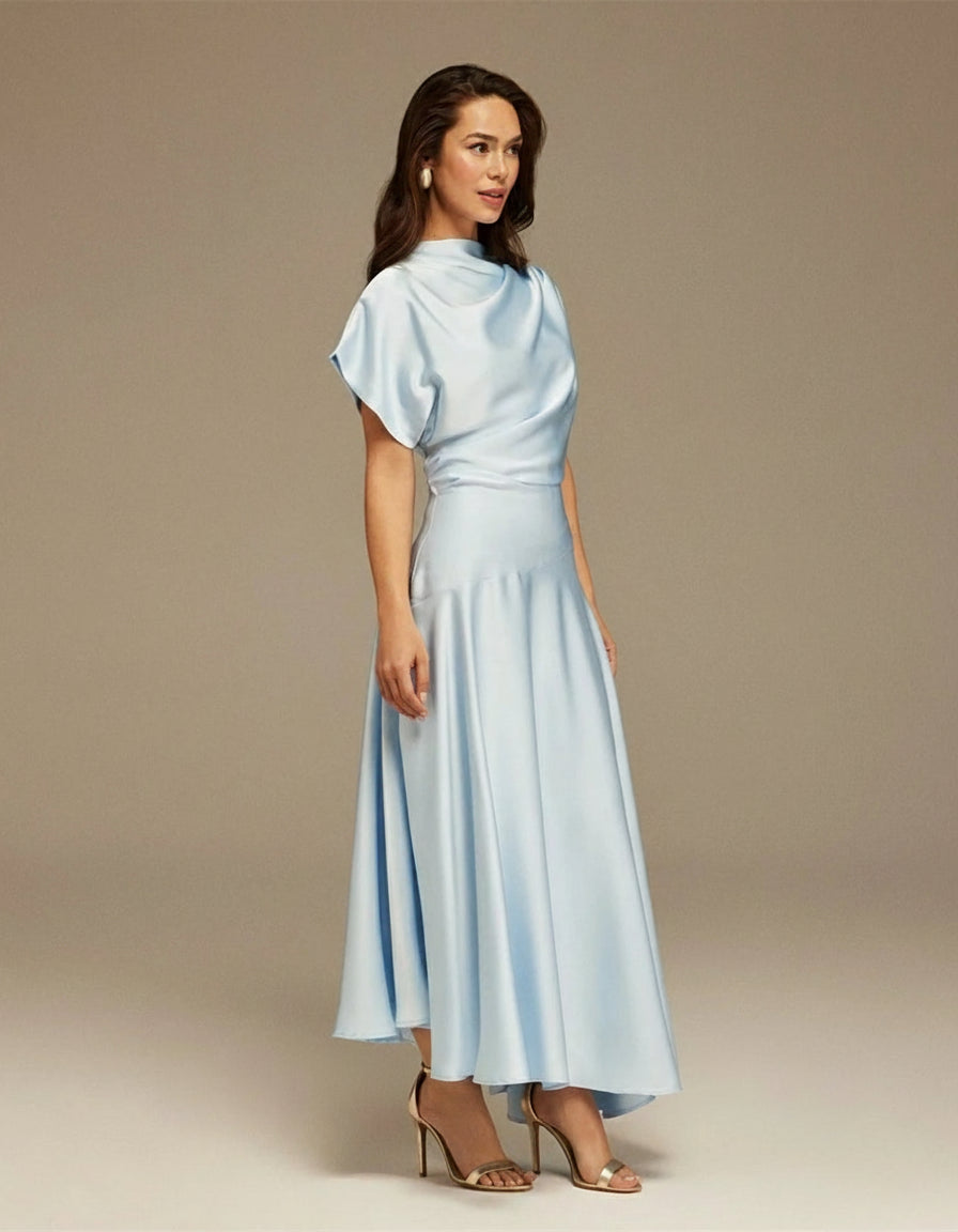 Classic Blue Satin  Evening Dress