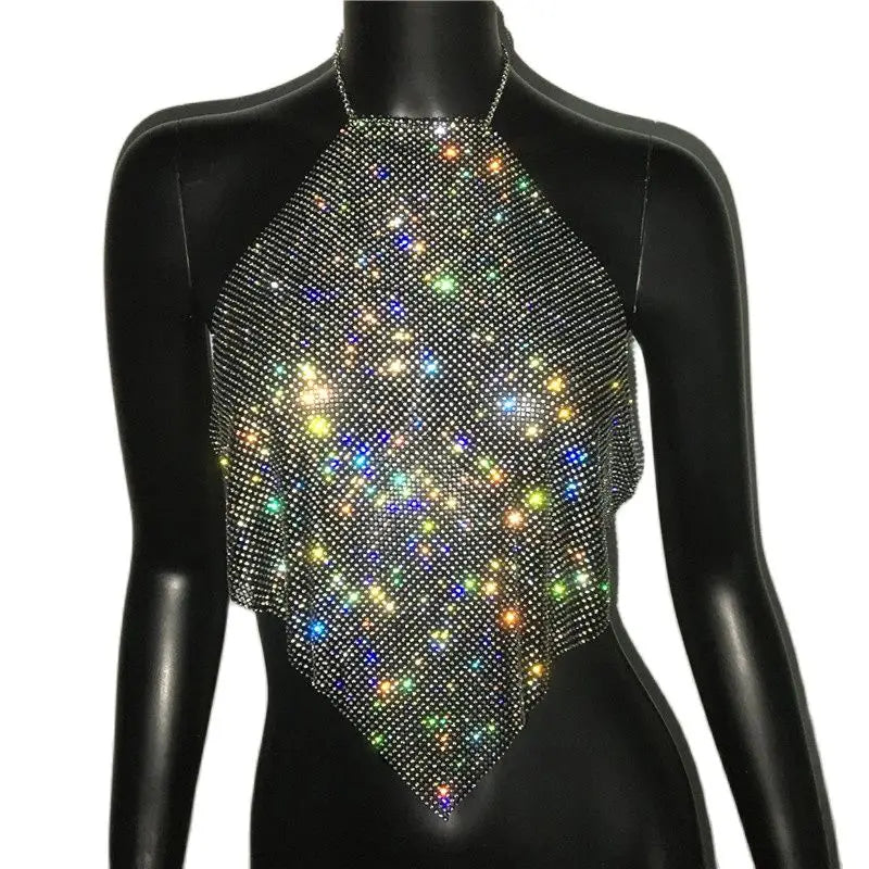 Shiny Rhinestone  Sequins Crop Tops