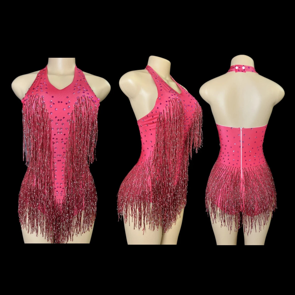 Sparkly Rhinestones Fringe Bodysuit