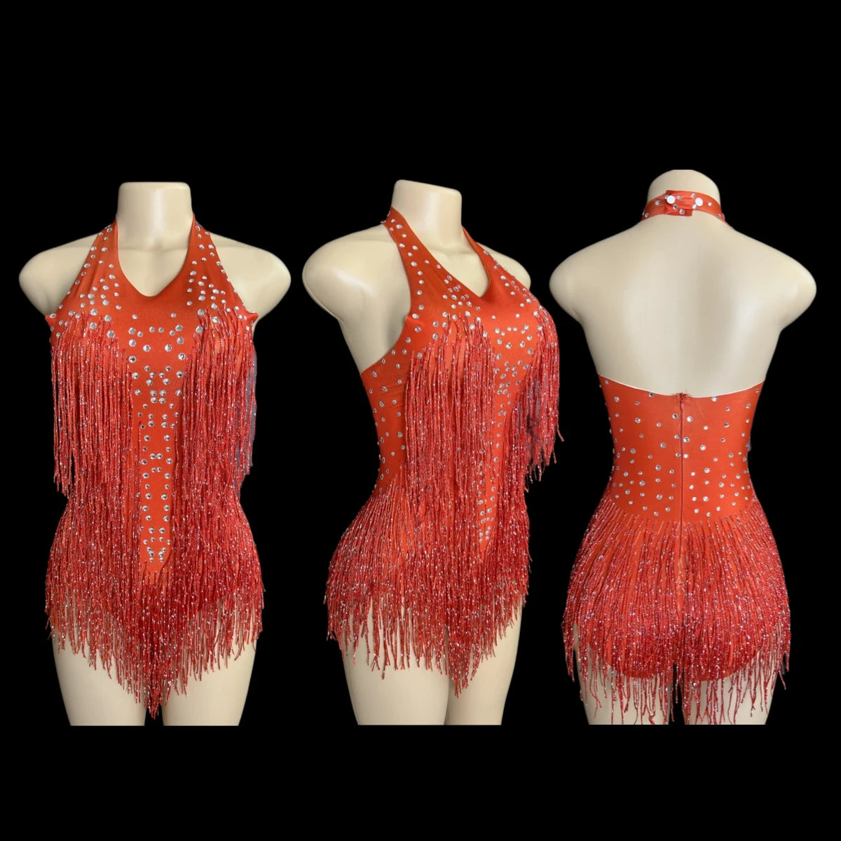 Sparkly Rhinestones Fringe Bodysuit
