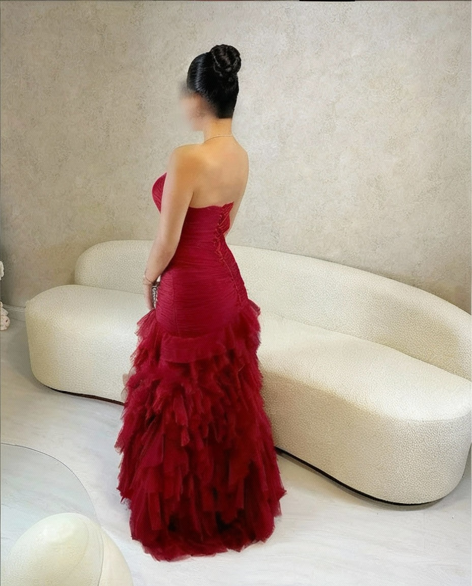 Red Lace Sleeveless A-Line Dress