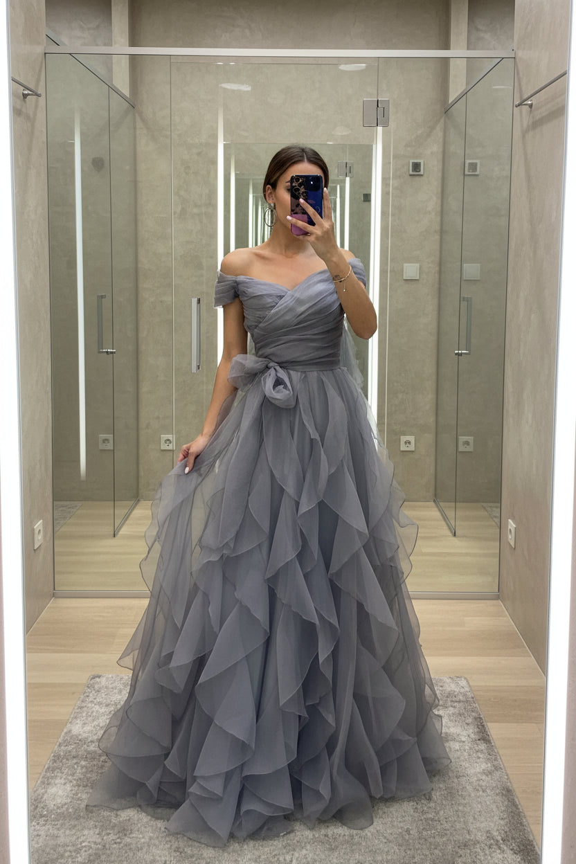 Elegant Orange Short Sleeve Evening Dress