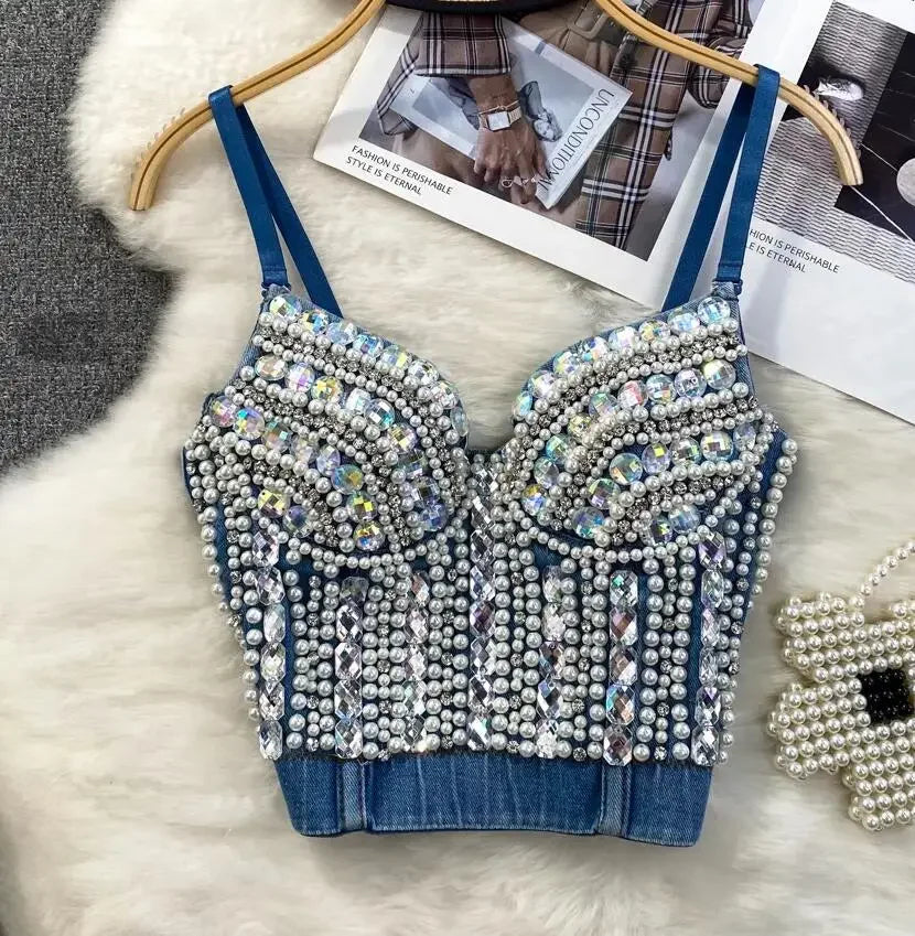 Streetwear Diamonds Denim Top