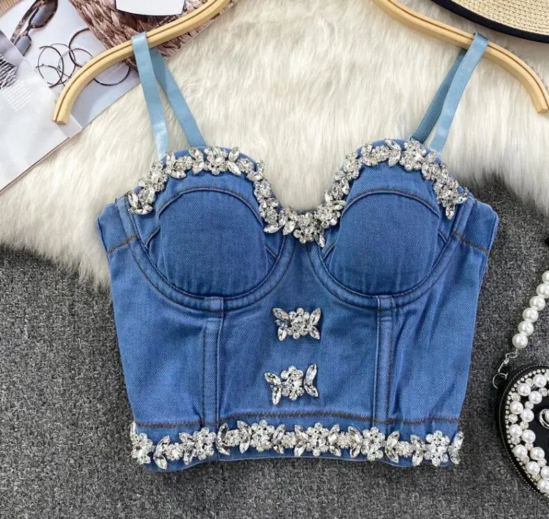 Streetwear Diamonds Denim Top