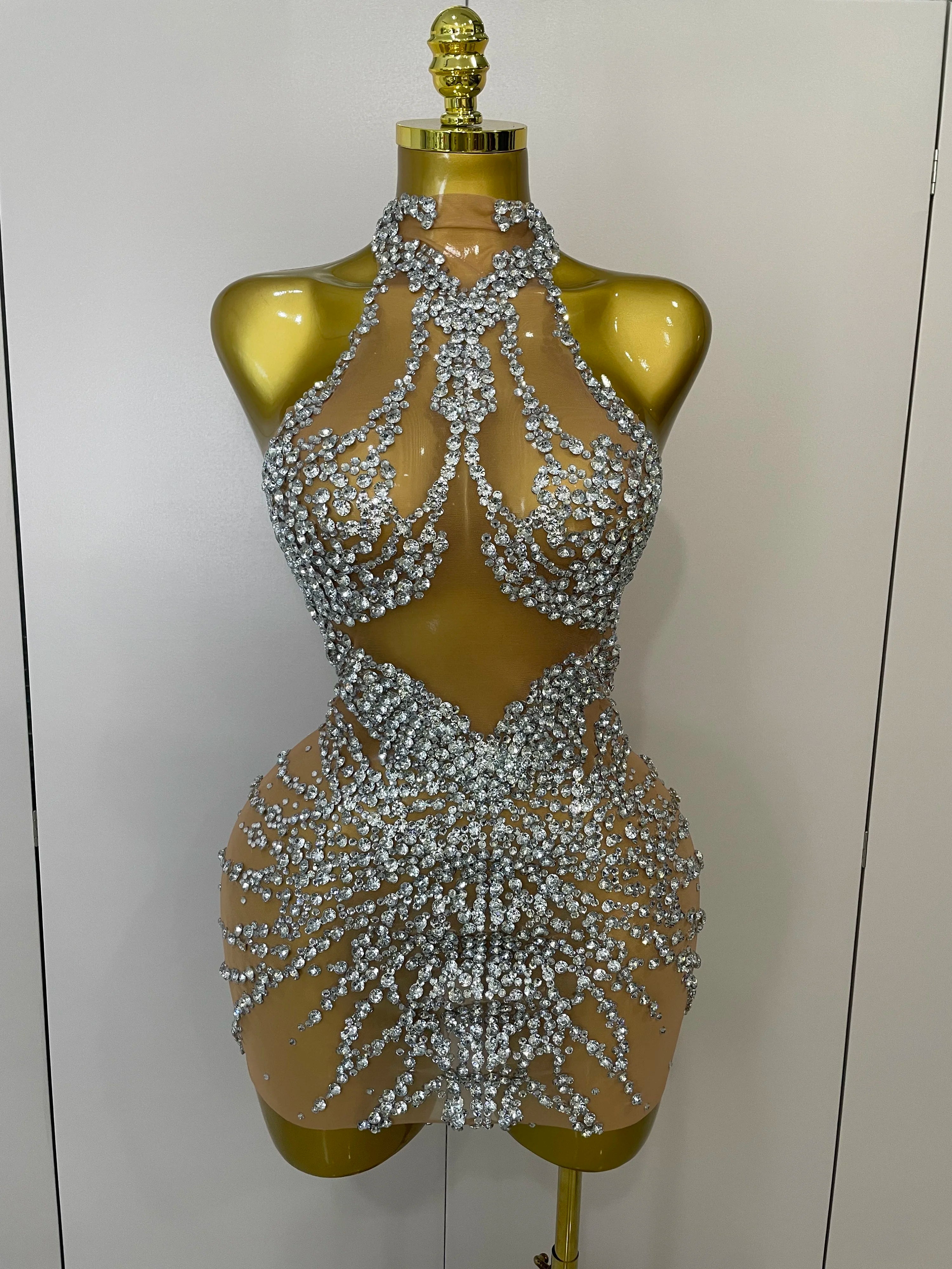 Sparkly Rhinestones Sexy Mesh See Through