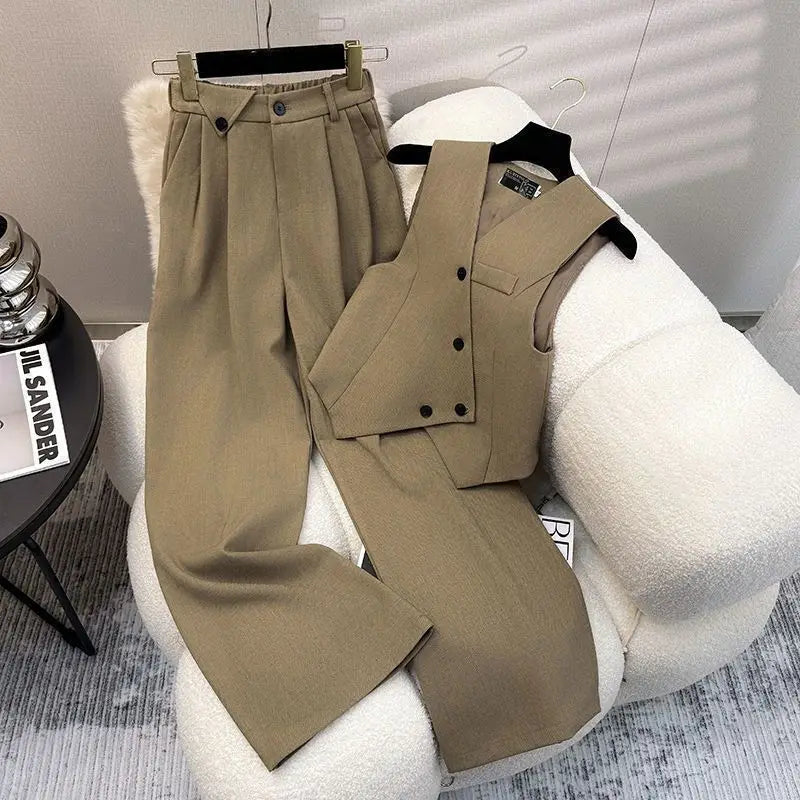 Suit Vest Casual Wide Leg Pants  Set