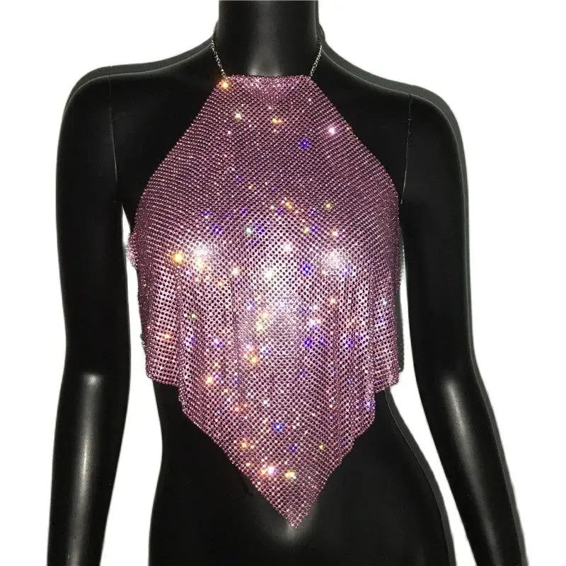 Shiny Rhinestone  Sequins Crop Tops