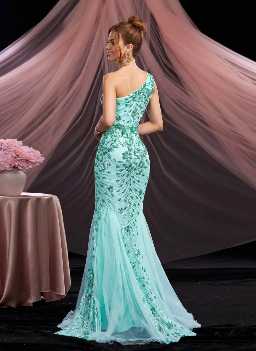 One Shoulder Sequin Mermaid Gown