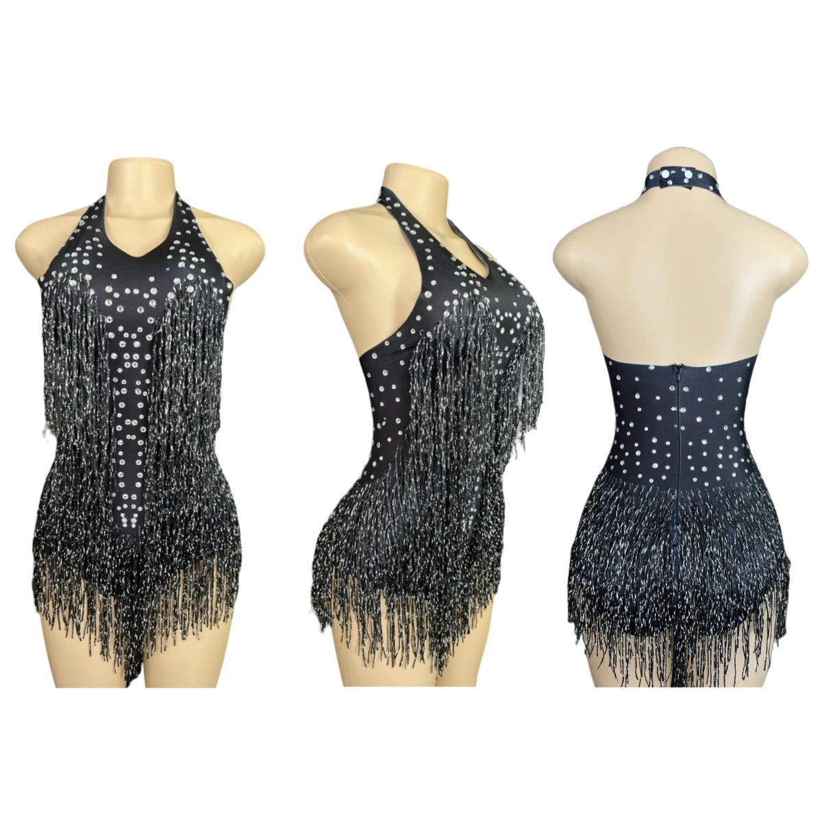 Sparkly Rhinestones Fringe Bodysuit