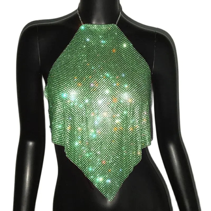 Shiny Rhinestone  Sequins Crop Tops