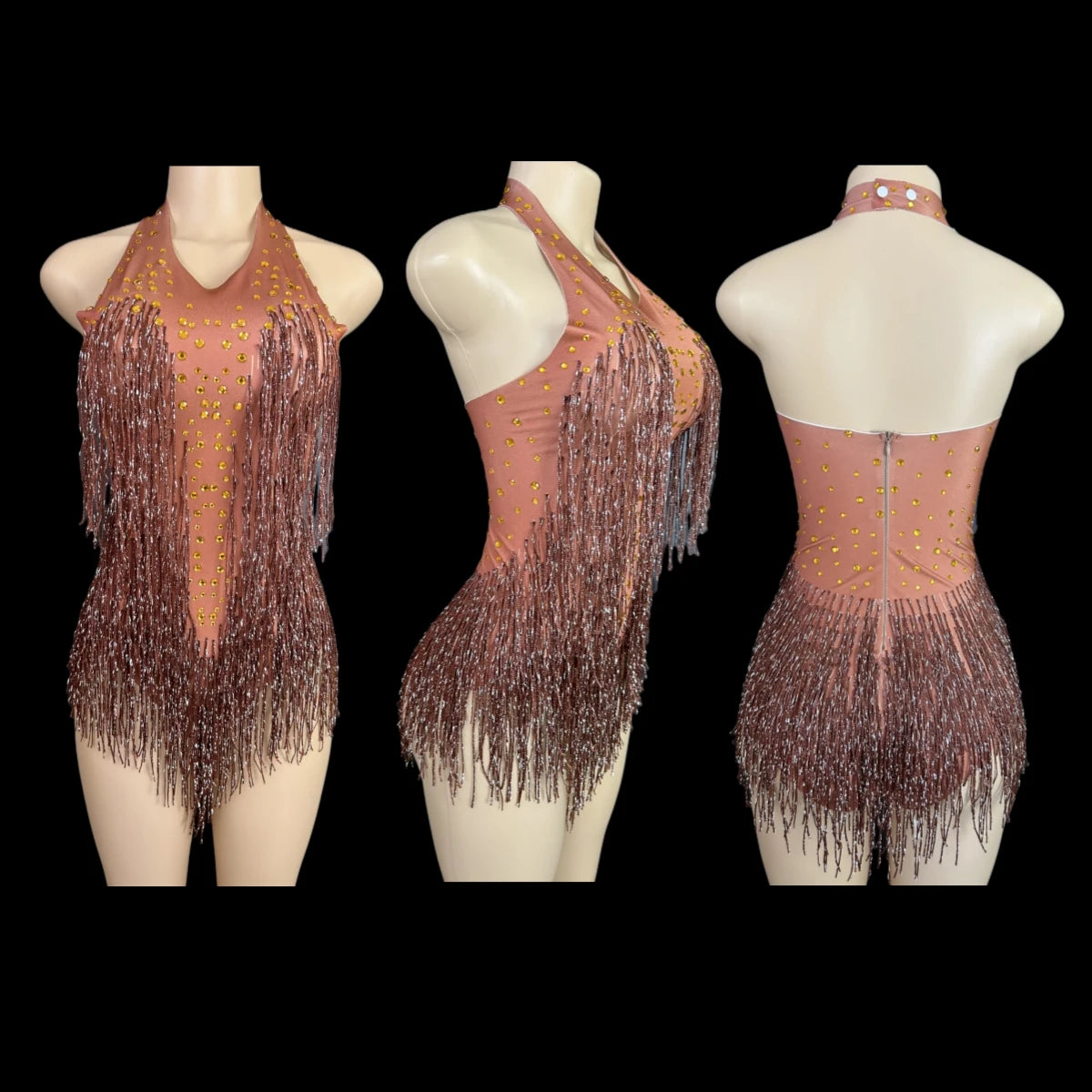Sparkly Rhinestones Fringe Bodysuit