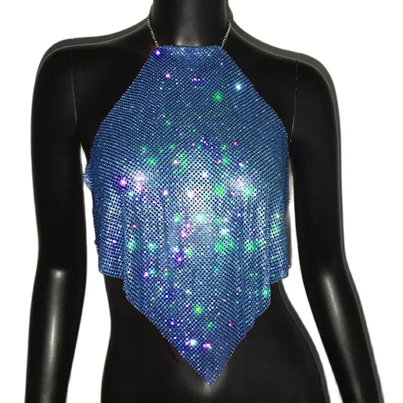Shiny Rhinestone  Sequins Crop Tops