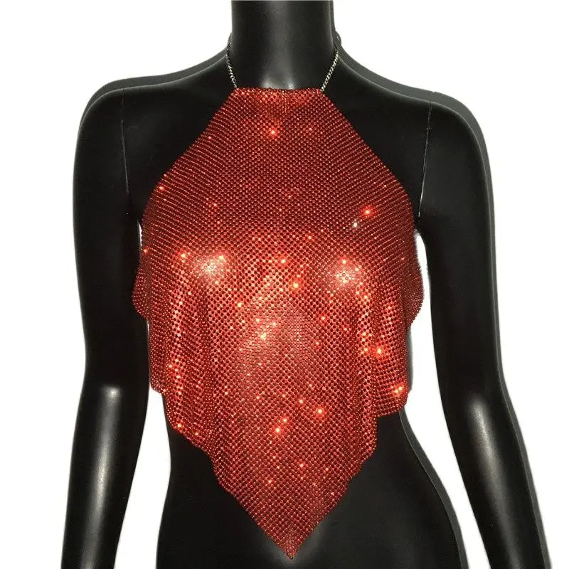 Shiny Rhinestone  Sequins Crop Tops