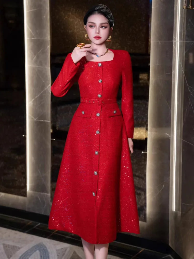 Vintage Style Midi Dress With Belt