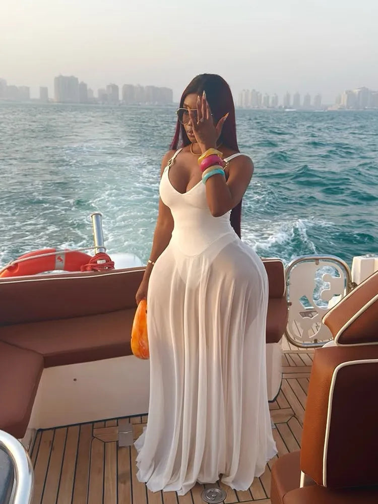 Sexy Mesh Bodysuit  Maxi Dress