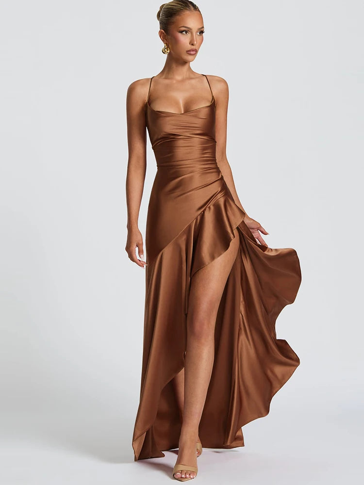 Sexy Ruffled Spaghetti Strap Maxi Dress