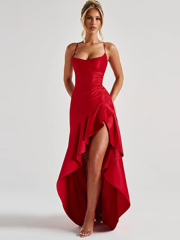 Sexy Ruffled Spaghetti Strap Maxi Dress