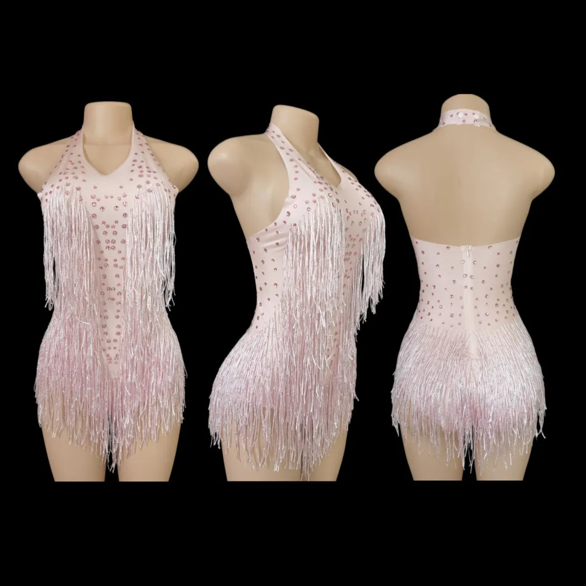 Sparkly Rhinestones Fringe Bodysuit