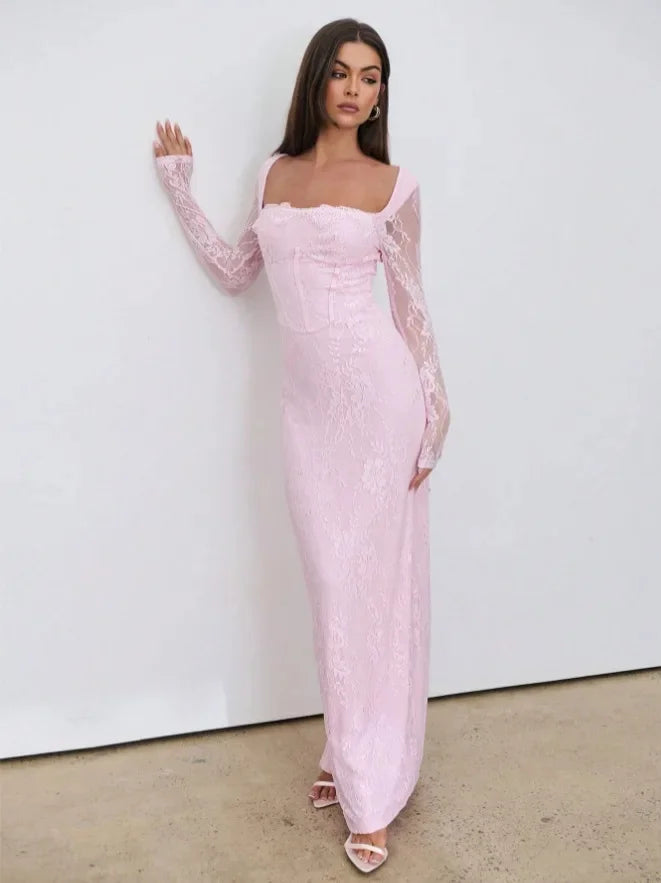 Women's  Elegant Lace Trim Long Dress