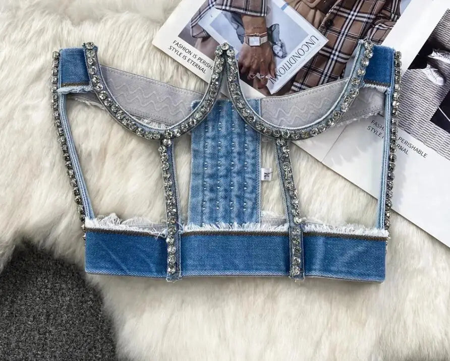 Streetwear Diamonds Denim Top