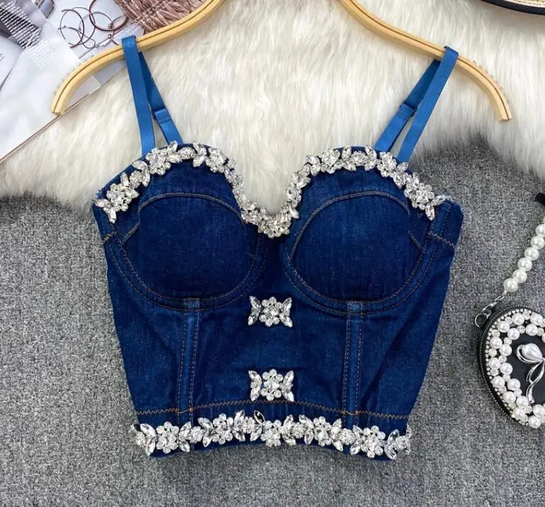 Streetwear Diamonds Denim Top